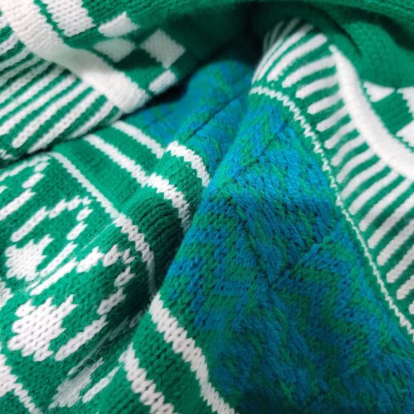 Anz Sweater Jacket Knit Green Keffiyey Zip Front Geo Print Streetwear Size XL - Picture 11 of 16